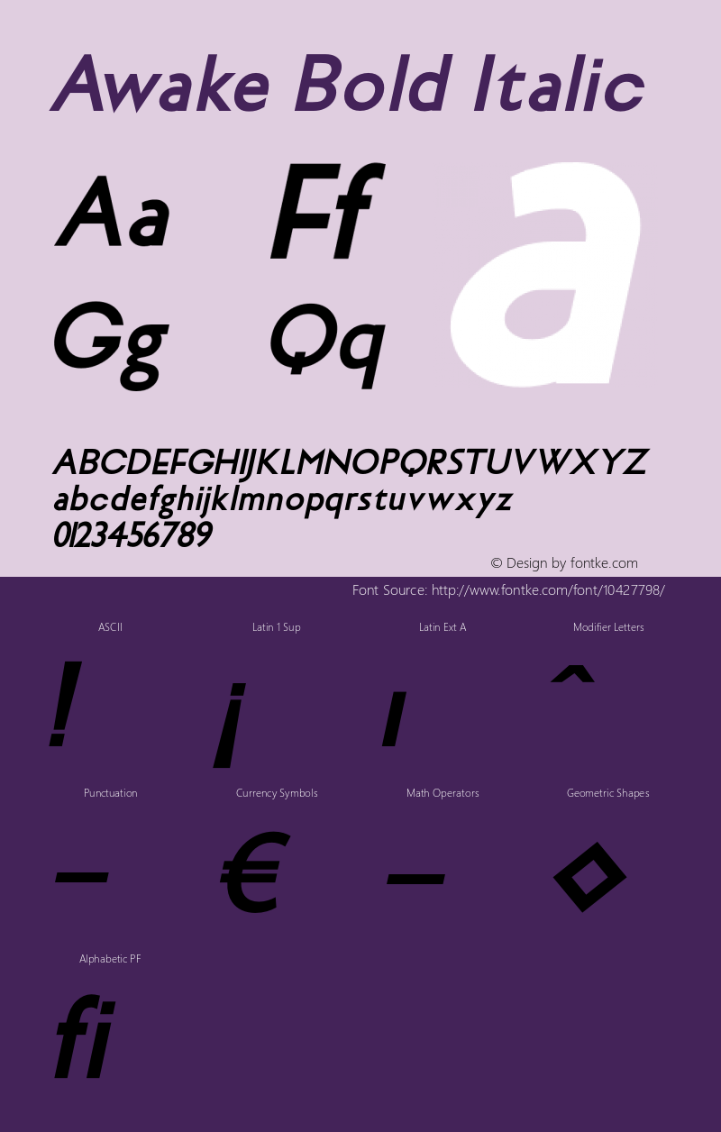 Awake Bold Italic Version 1.000;PS 001.001;hotconv 1.0.56 Font Sample