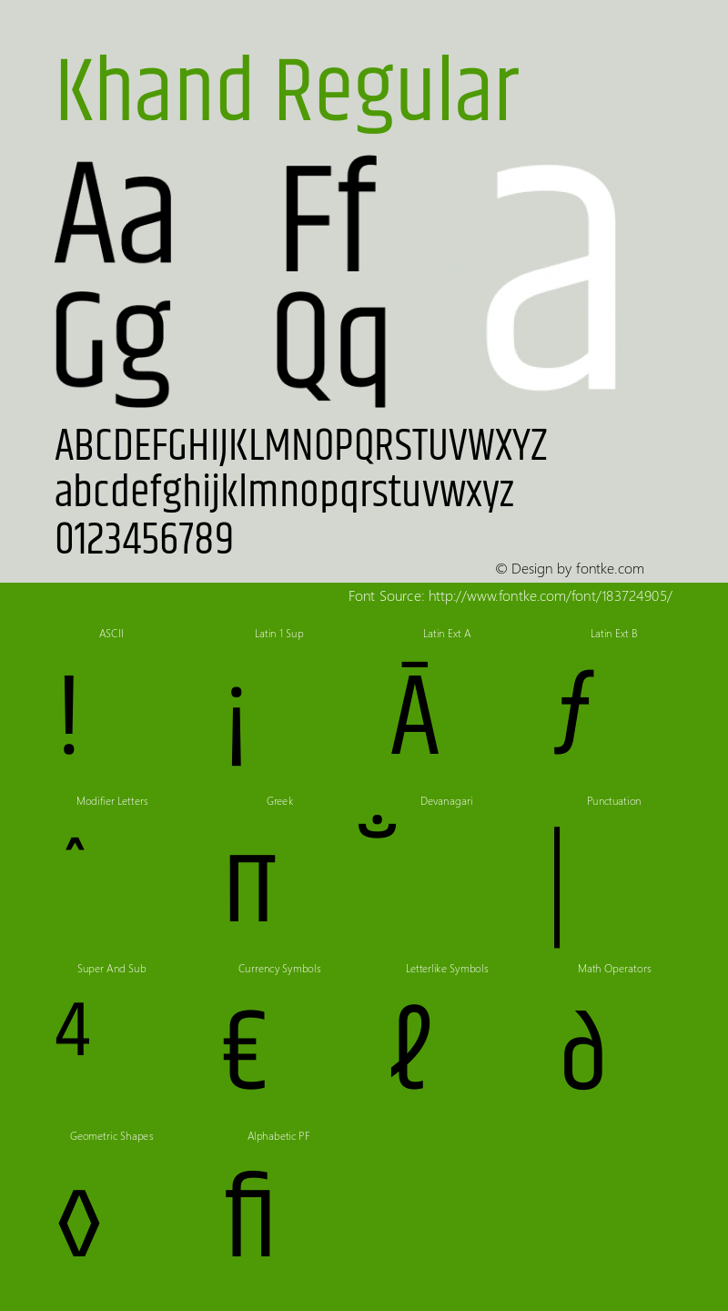 Khand Regular Version 1.101;PS 1.0;hotconv 1.0.78;makeotf.lib2.5.61930; ttfautohint (v1.1) -l 7 -r 28 -G 50 -x 13 -D latn -f deva -w G图片样张