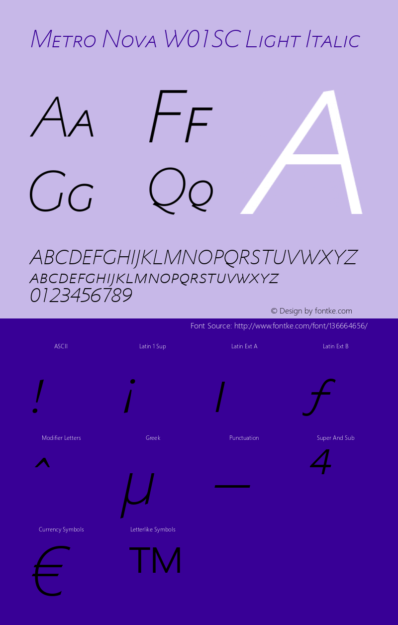 Metro Nova W01SC Light Italic Version 1.0 Font Sample