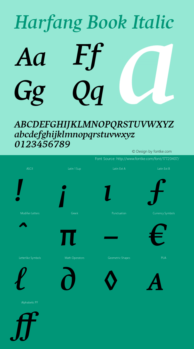 Harfang Book Italic Version 1.000 Font Sample