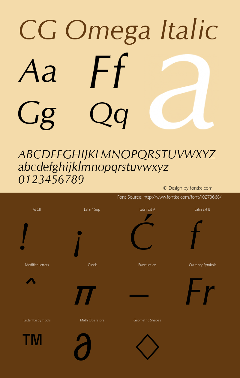 CG Omega Italic Version 1.00 Font Sample