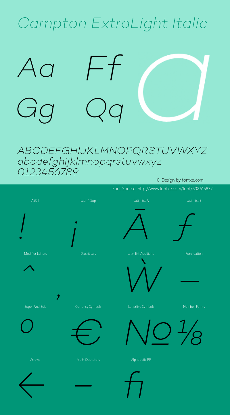 Campton ExtraLight Italic Version 1.002;PS 001.002;hotconv 1.0.88;makeotf.lib2.5.64775 Font Sample