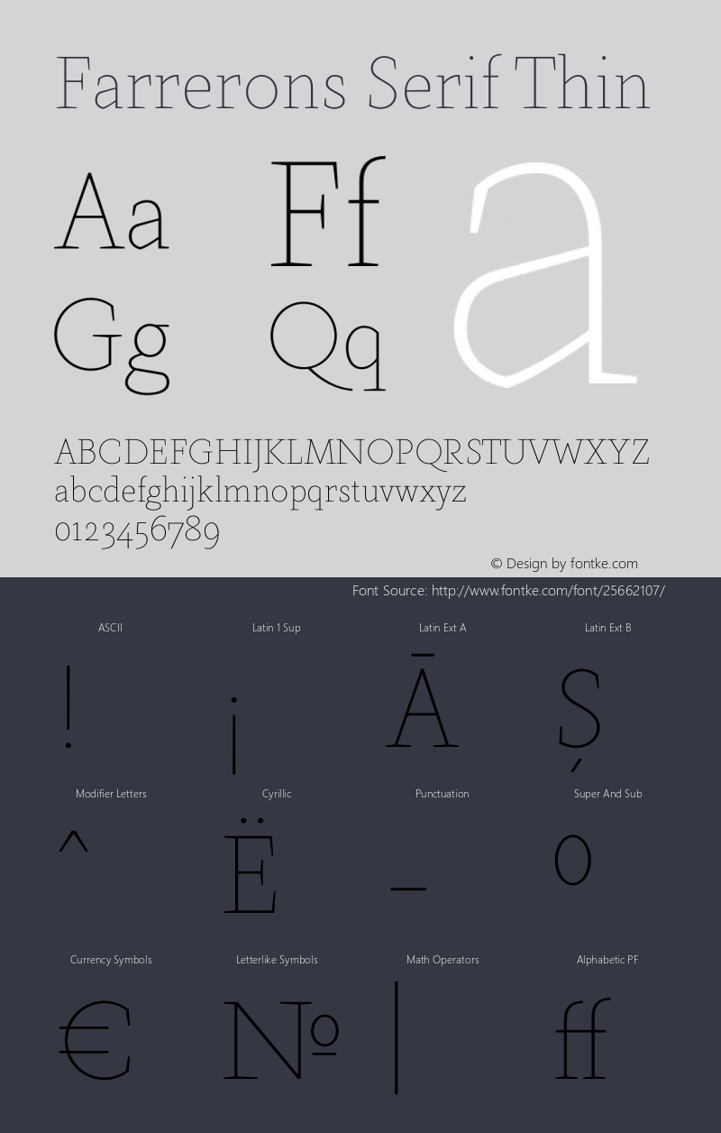 Farrerons Serif Thin Version 1.001; Fonts for Free; vk.com/fontsforfree Font Sample