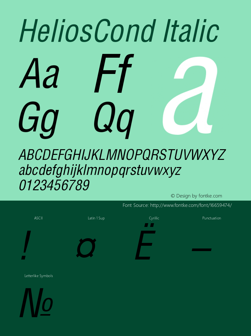 HeliosCond Italic Version 001.001 Font Sample