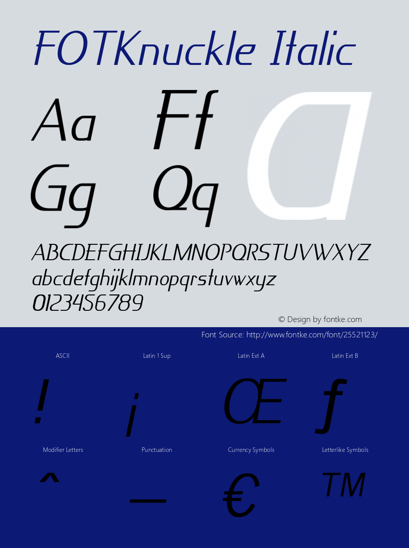 FOTKnuckle-Italic Version 1.000 Font Sample