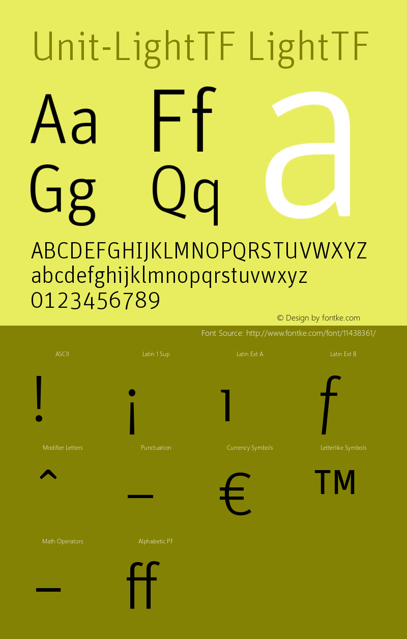 Unit-LightTF LightTF Version 4.452 Font Sample