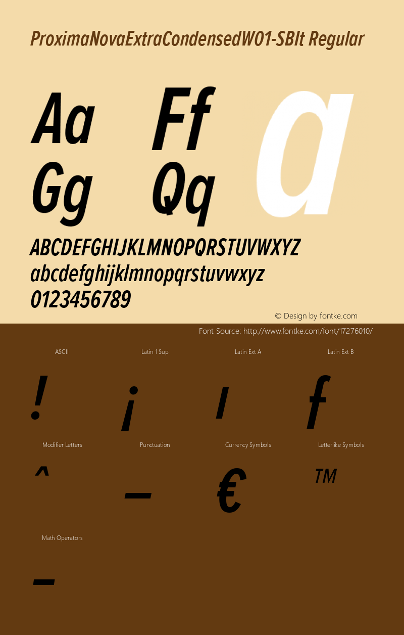 ProximaNovaExtraCondensedW01-SBIt Regular Version 2.015 Font Sample