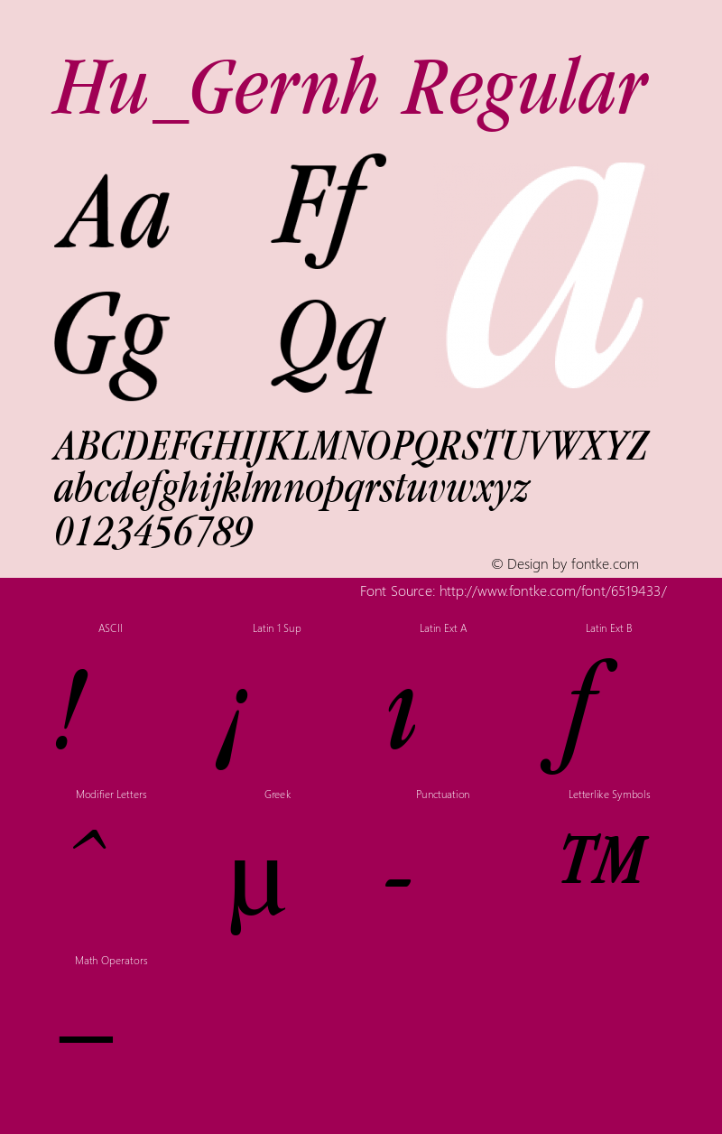 Hu_Gernh Regular Copyright (c) 1997 by WoodStone. Font Sample