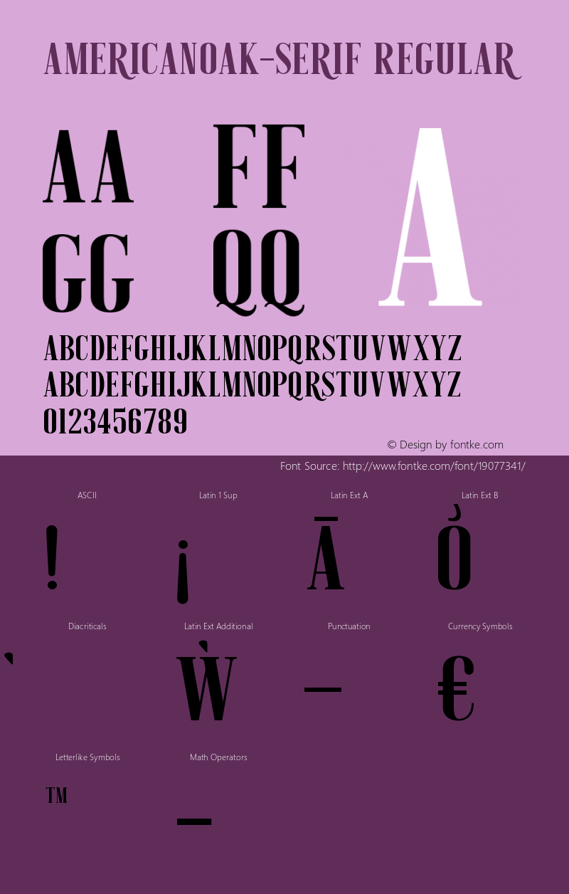 AmericanOak-Serif Regular Version 1.000;PS 001.000;hotconv 1.0.88;makeotf.lib2.5.64775 Font Sample