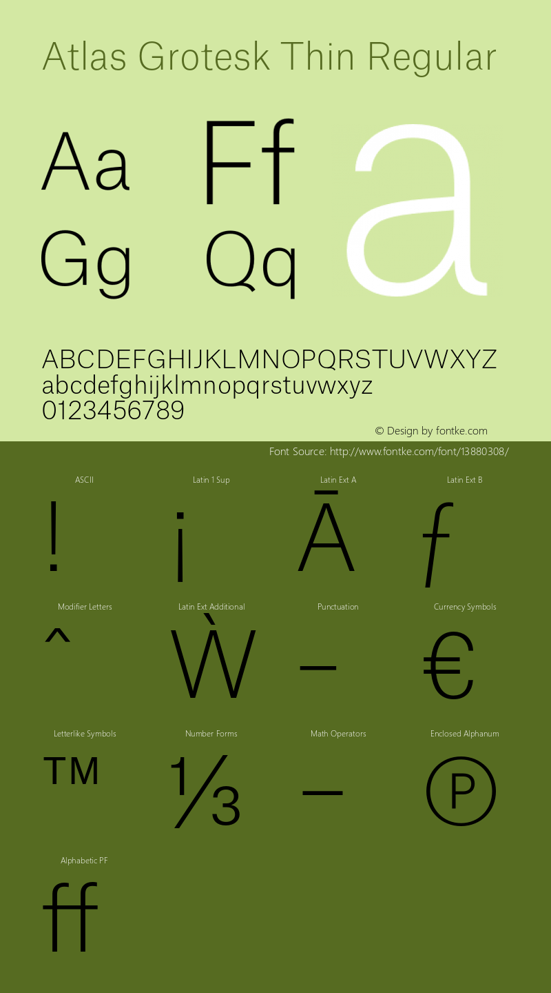 Atlas Grotesk Thin Regular Version 1.001;PS 1.001;hotconv 1.0.57;makeotf.lib2.0.21895 Font Sample