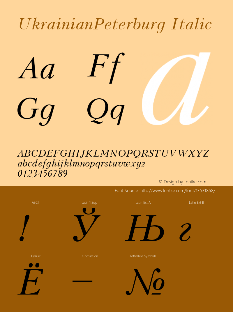 UkrainianPeterburg Italic 001.000 Font Sample