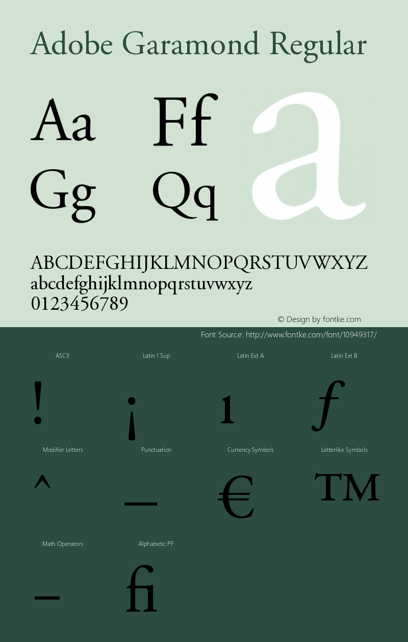 Adobe Garamond Regular Version 001.003 Font Sample