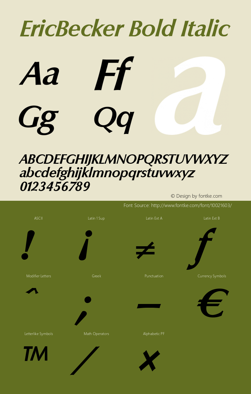 EricBecker Bold Italic 001.000 Font Sample