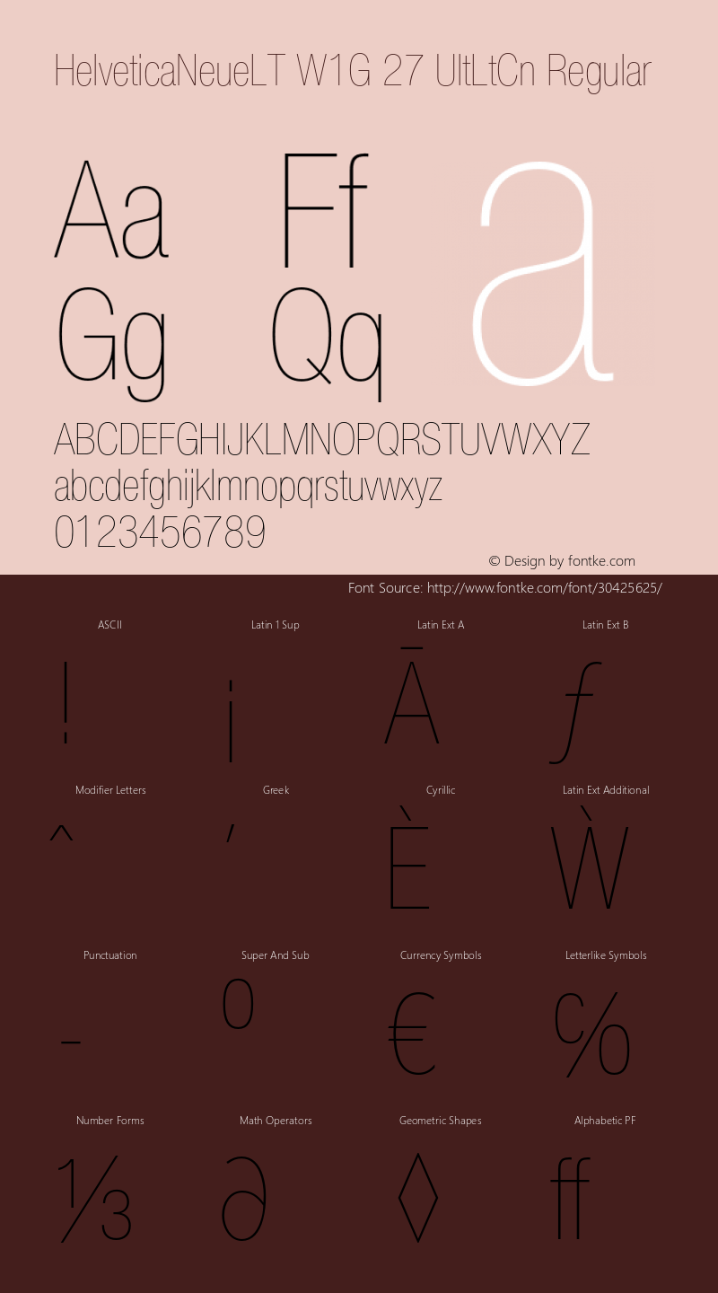 Helvetica Neue LT W05 27UltLtCn Version 2.00 Font Sample