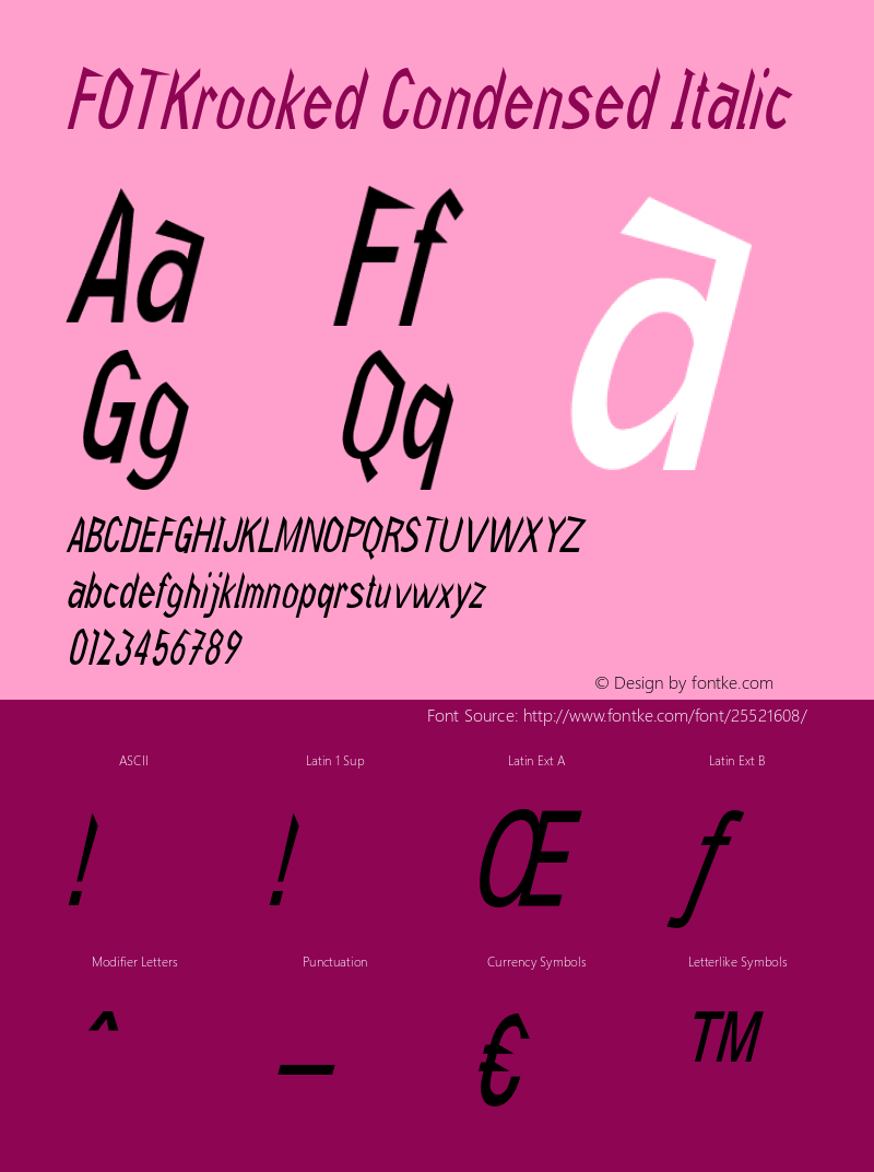 FOTKrooked-CondensedItalic Version 1.000 Font Sample