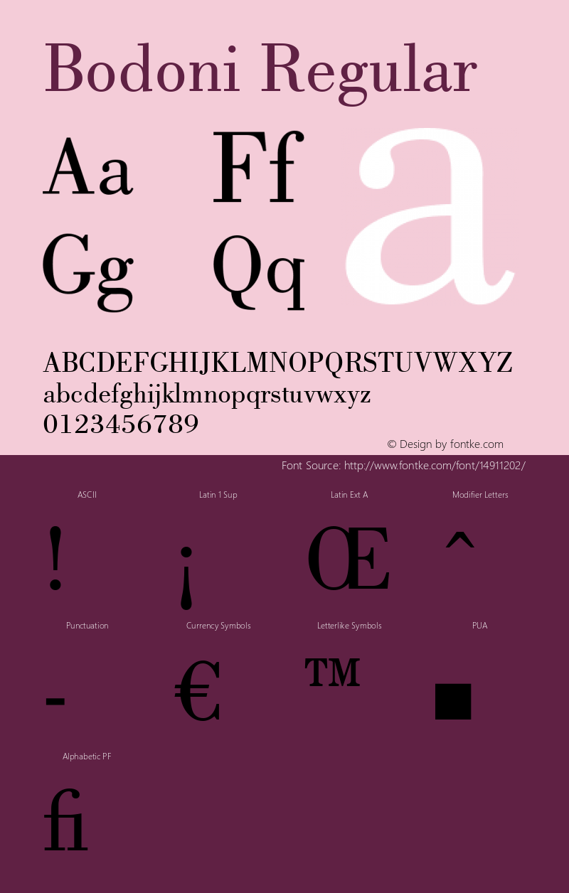 Bodoni Regular Version 1.3 (Hewlett-Packard) Font Sample