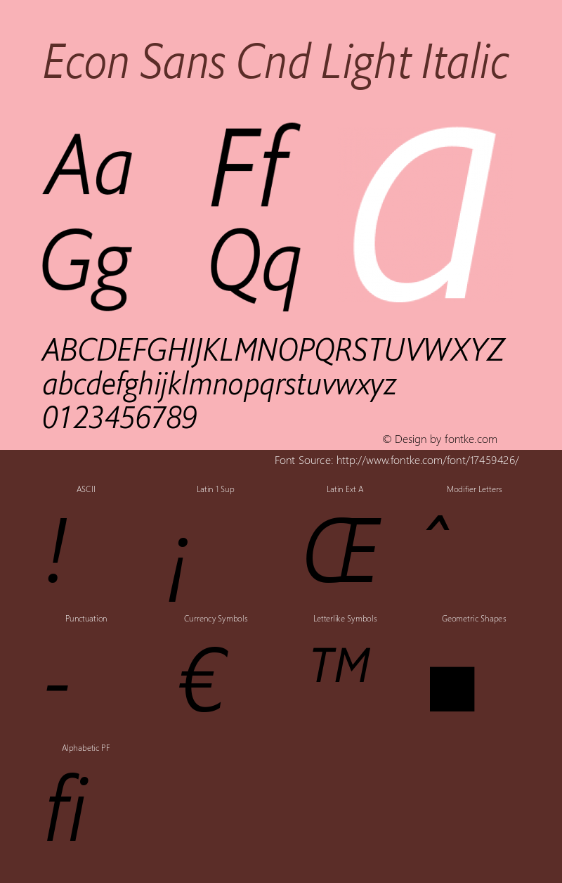 Econ Sans Cnd Light Italic Version 1.000 Font Sample