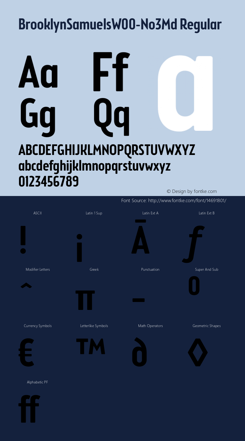 BrooklynSamuelsW00-No3Md Regular Version 4.10 Font Sample