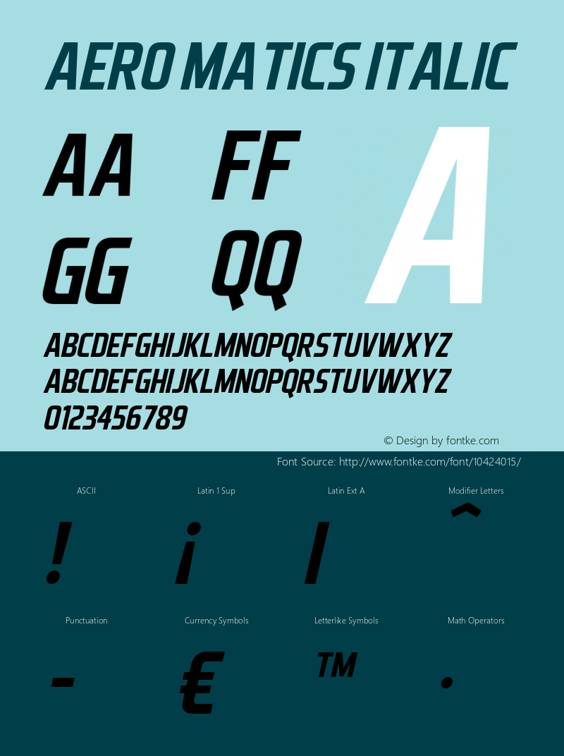 Aero Matics Italic v1 - 1/29/2012 Font Sample