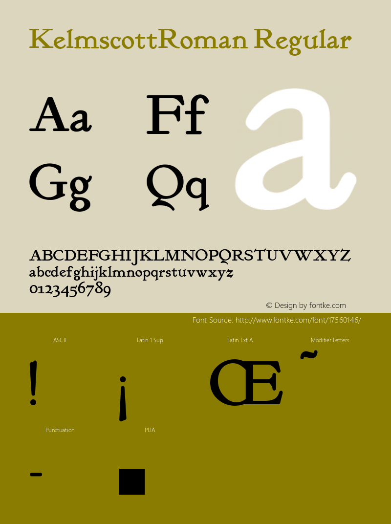 KelmscottRoman Regular Converted from e:\nickfo~1\pcttf\KER_____.TF1 by ALLTYPE Font Sample