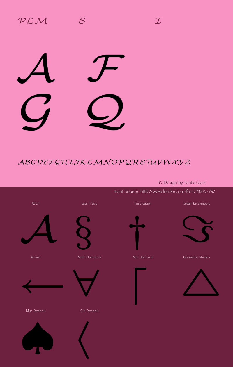 PLMathSymbols5 Italic Version 1.11 Font Sample