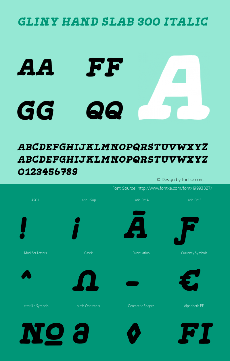 GlinyHand-Slab300Italic Version 1.000 Font Sample