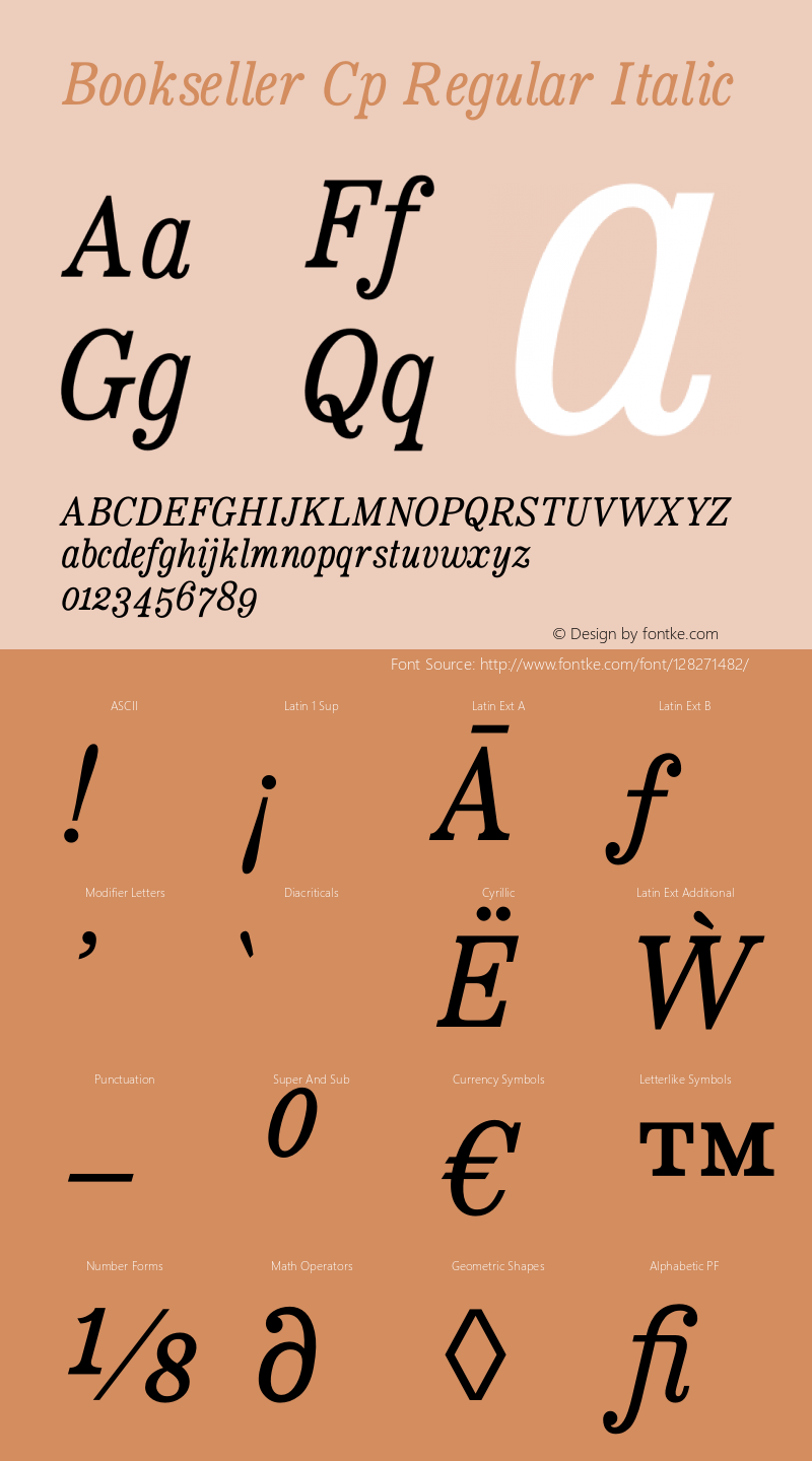 Bookseller Cp Regular Italic Version 10.000 Font Sample