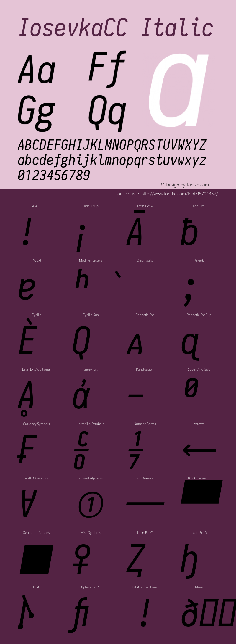 IosevkaCC Italic 1.0-beta1; ttfautohint (v1.4.1) Font Sample