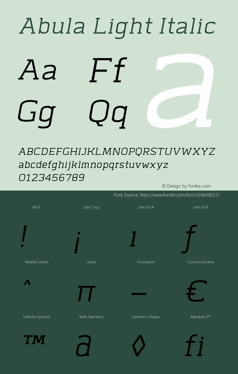 Abula-LightItalic Version 1.000 Font Sample