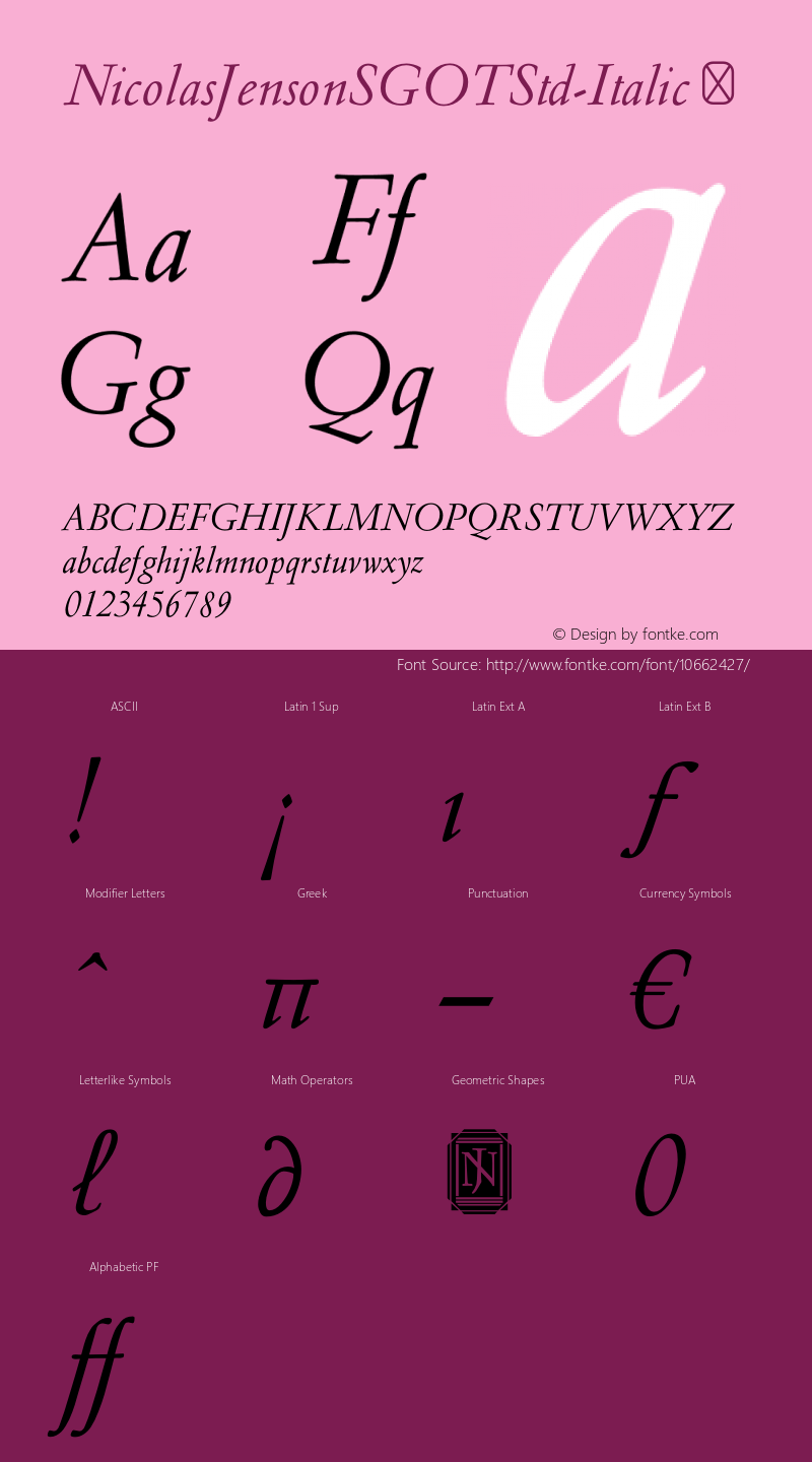 NicolasJensonSGOTStd-Italic ☞ 2.620;com.myfonts.easy.spiecegraphics.nicolas-jenson-sg.italic.wfkit2.version.3uVn Font Sample