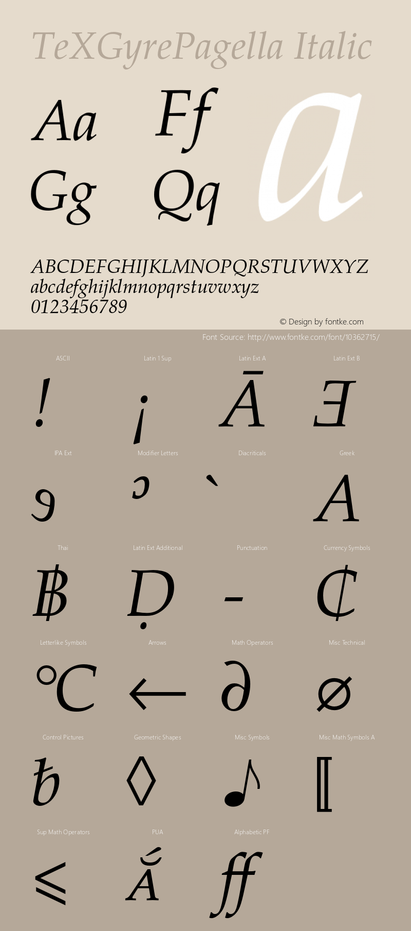 TeXGyrePagella Italic Version 2.004;PS 2.004;hotconv 1.0.49;makeotf.lib2.0.14853 Font Sample