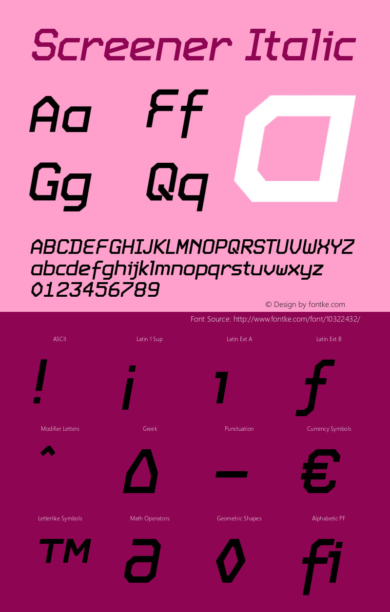 Screener Italic 2.0 October 2006 Font Sample