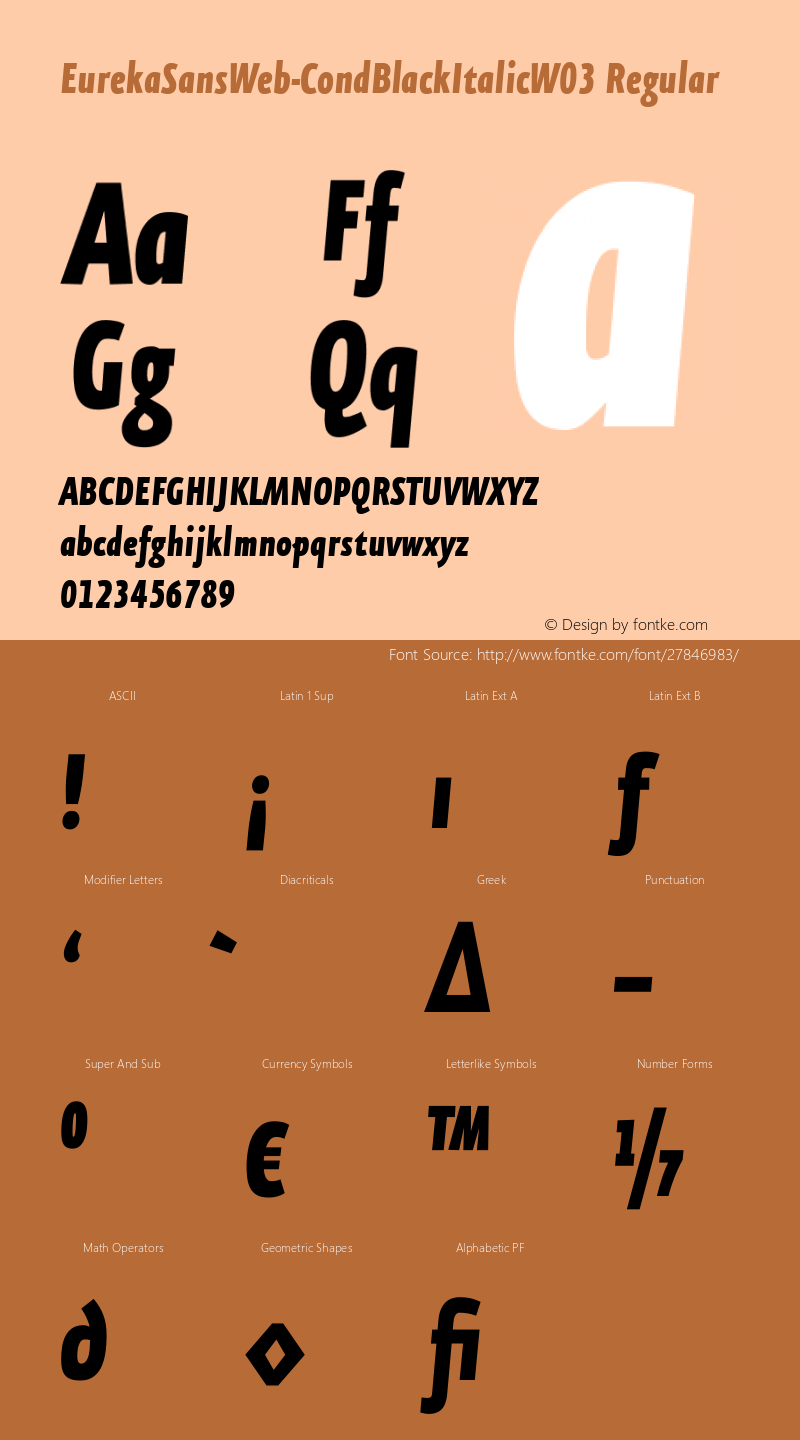 EurekaSansWeb-CondBlackItalicW03 Version 7.504 Font Sample