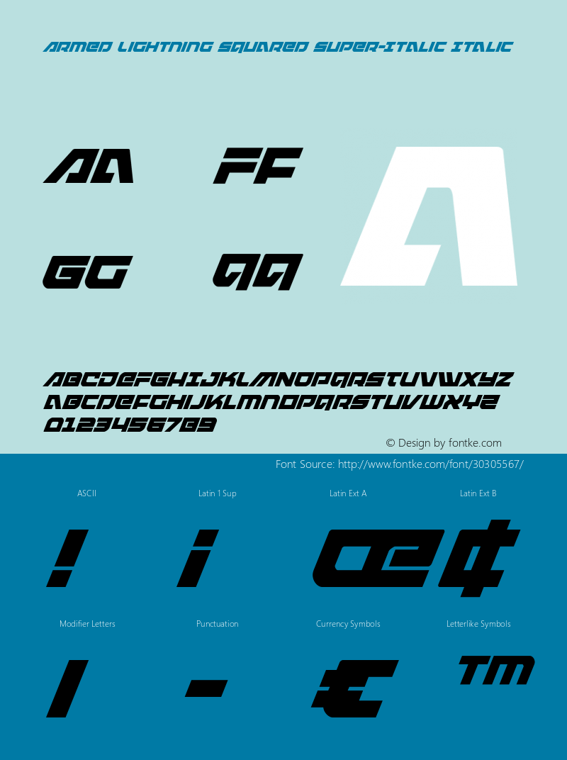 Armed Lightning Squared Super-Italic Version 1.1; 2019 Font Sample
