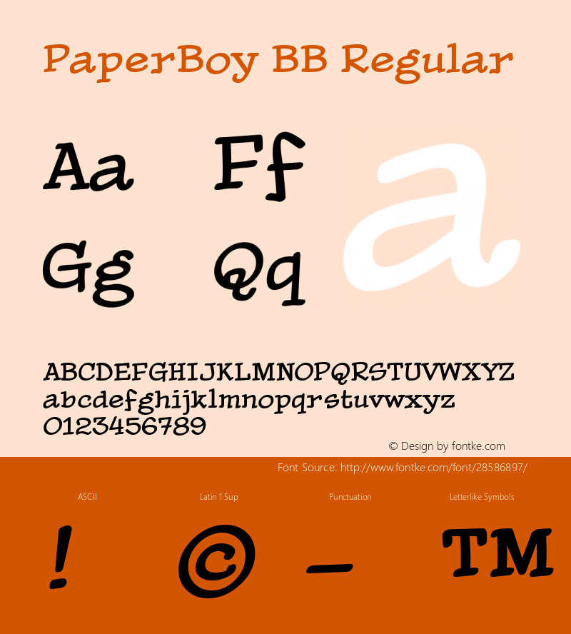 PaperBoy BB Macromedia Fontographer 4.1.5 8/16/03 Font Sample