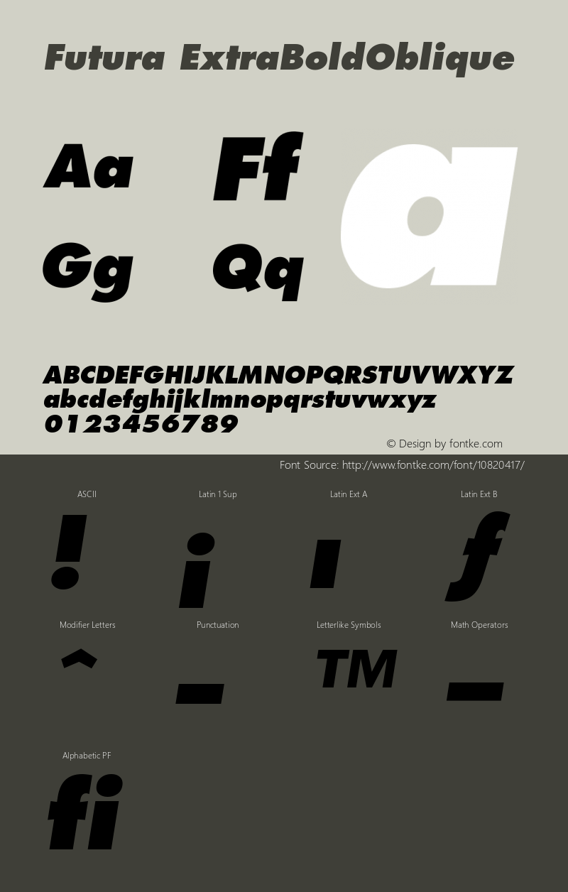 Futura ExtraBoldOblique Version 001.000 Font Sample