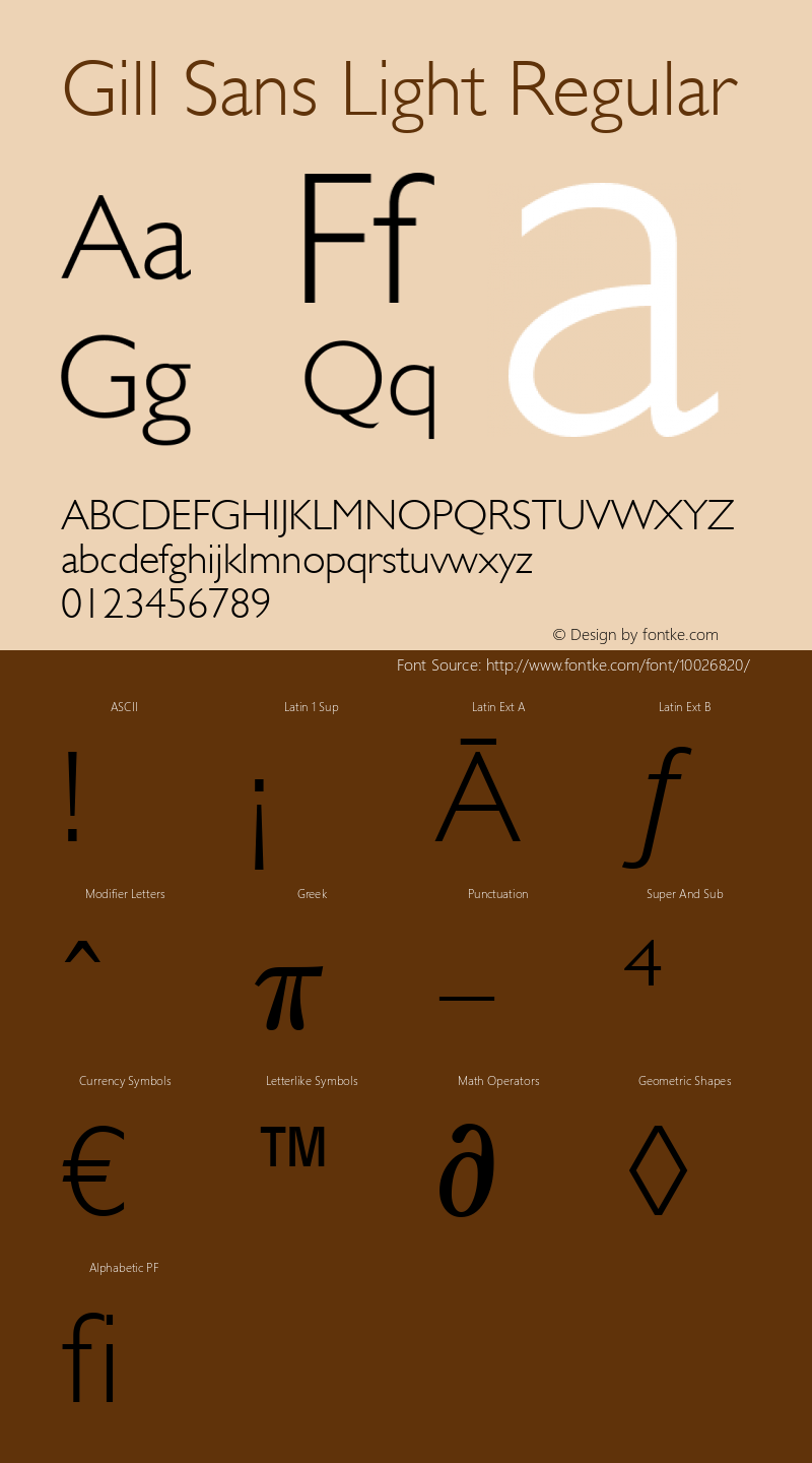 Gill Sans Light Regular Version 1.3 (Hewlett-Packard) Font Sample