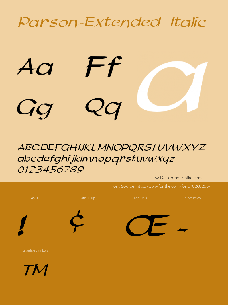 Parson-Extended Italic 1.0/1995: 2.0/2001 Font Sample