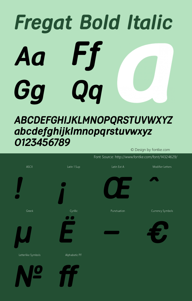 Fregat Bold Italic Version 1.000 2008 initial release Font Sample