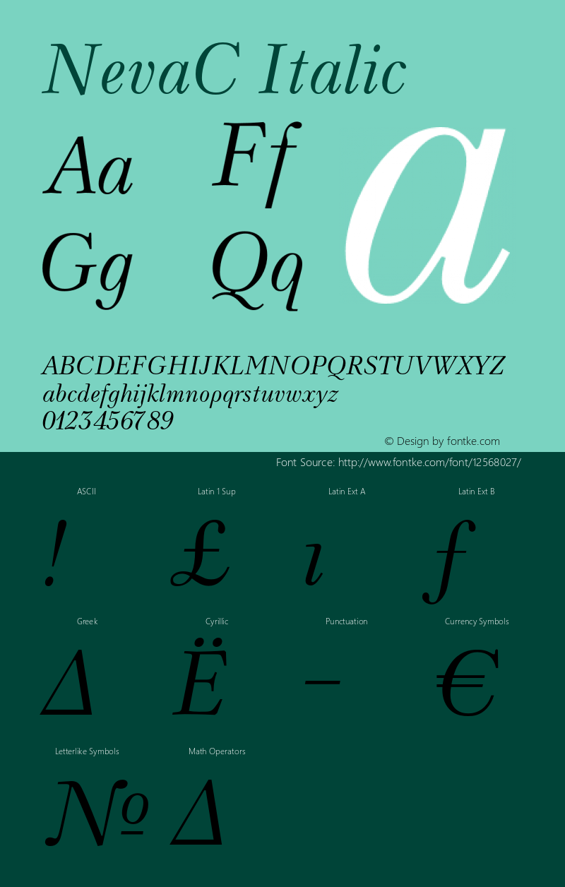 NevaC Italic OTF 1.0;PS 001.000;Core 116;AOCW 1.0 161 Font Sample