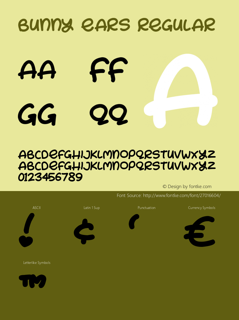 Bunny Ears Version 1.00 September 27, 2018, initial release Font Sample