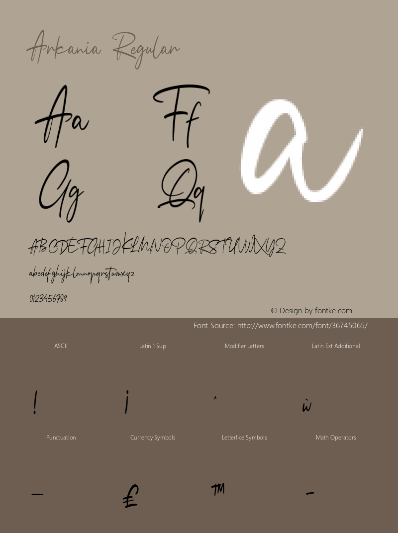 Arkania Regular Version 1.000 Font Sample