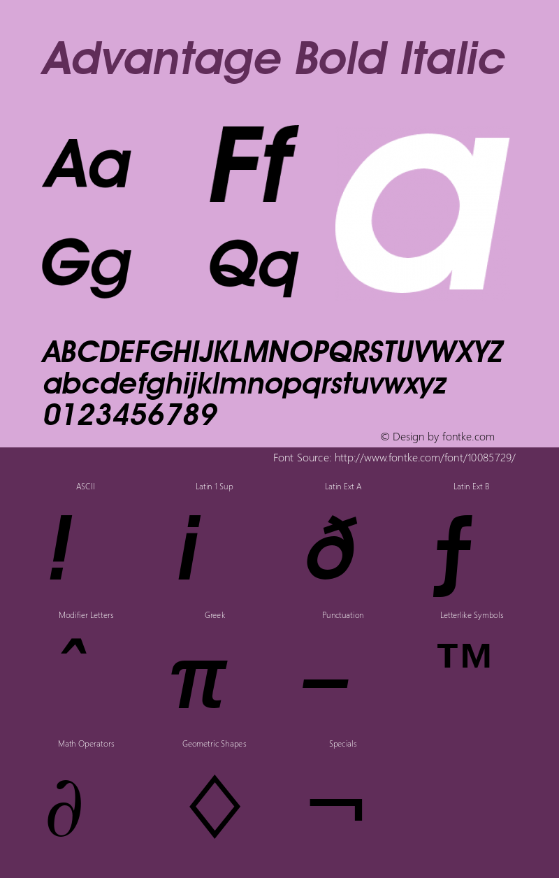 Advantage Bold Italic Font Version 2.6; Converter Version 1.10 Font Sample