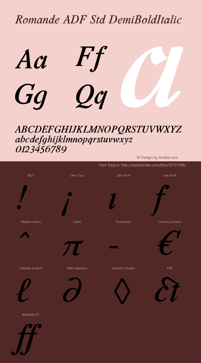 Romande ADF Std DemiBoldItalic Version 1.008 Font Sample