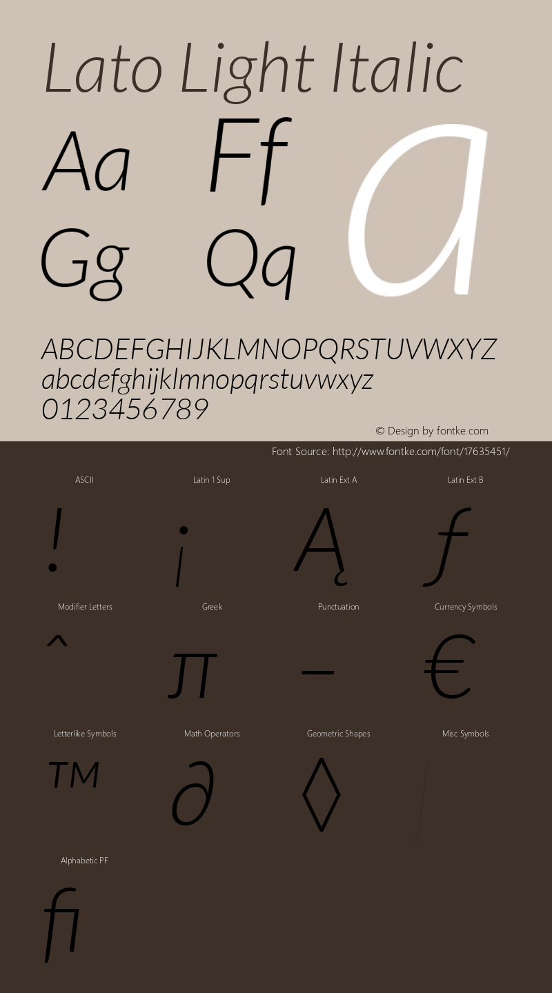 Lato Light Italic Version 1.104; Western+Polish opensource Font Sample