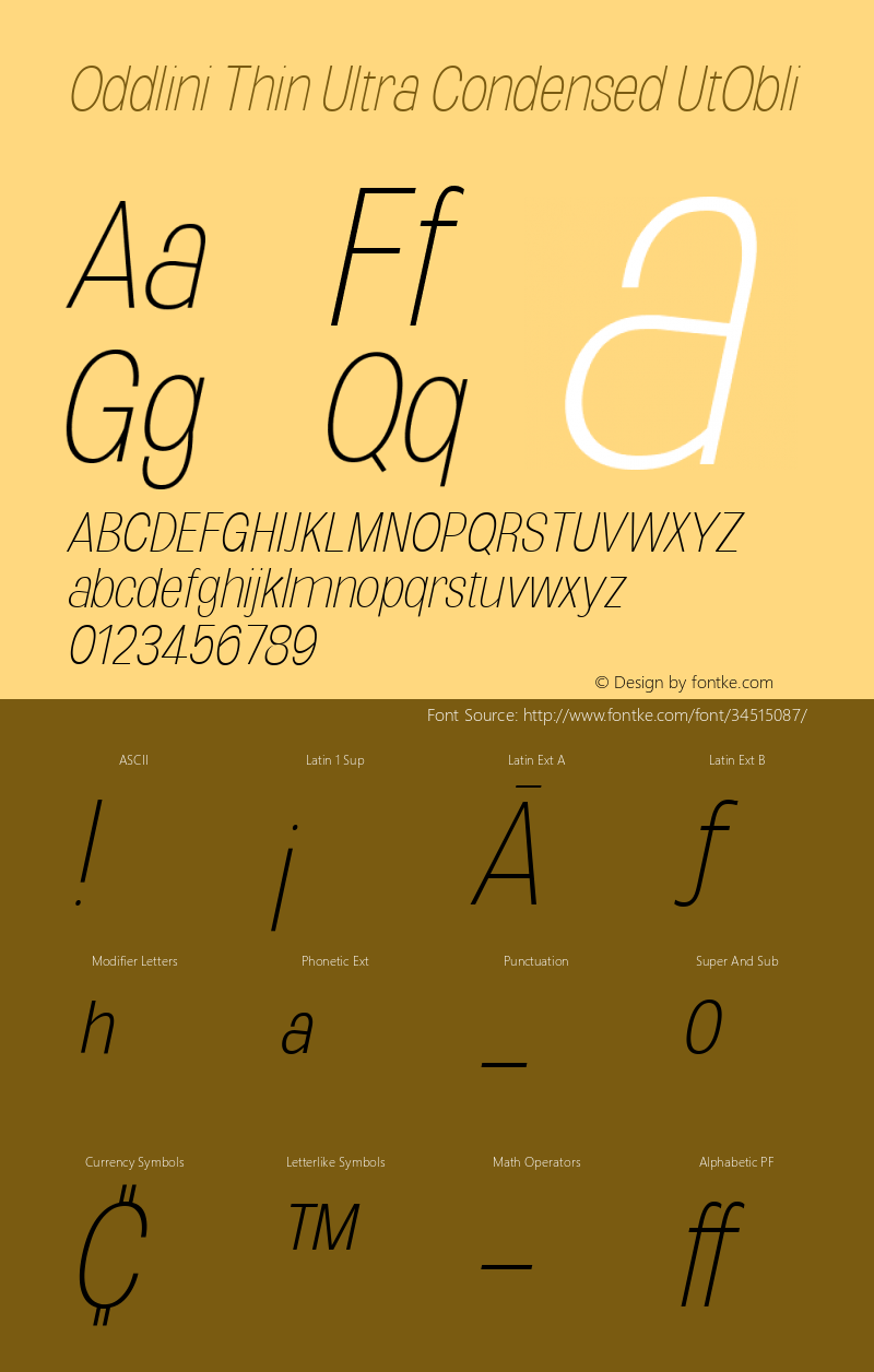 Oddlini Thin UltraCond UtObli Version 1.002 Font Sample