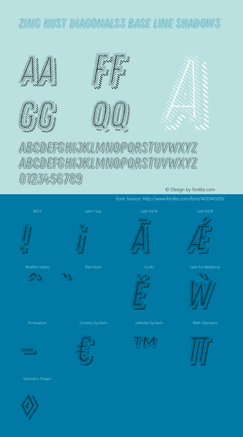 Zing Rust Diagonals3 Base Line Shadow3 Version 1.000 Font Sample