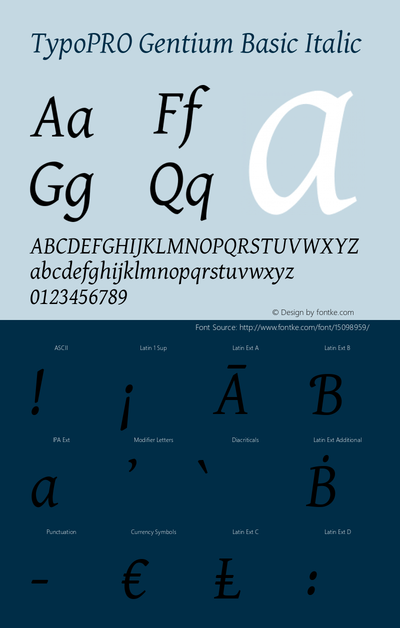 TypoPRO Gentium Basic Italic Version 1.102; 2013; Maintenance release Font Sample