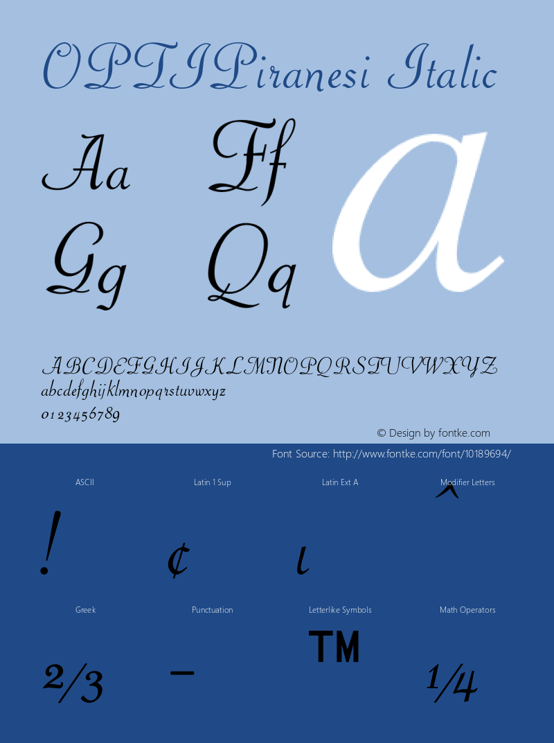 OPTIPiranesi Italic 001.000 Font Sample