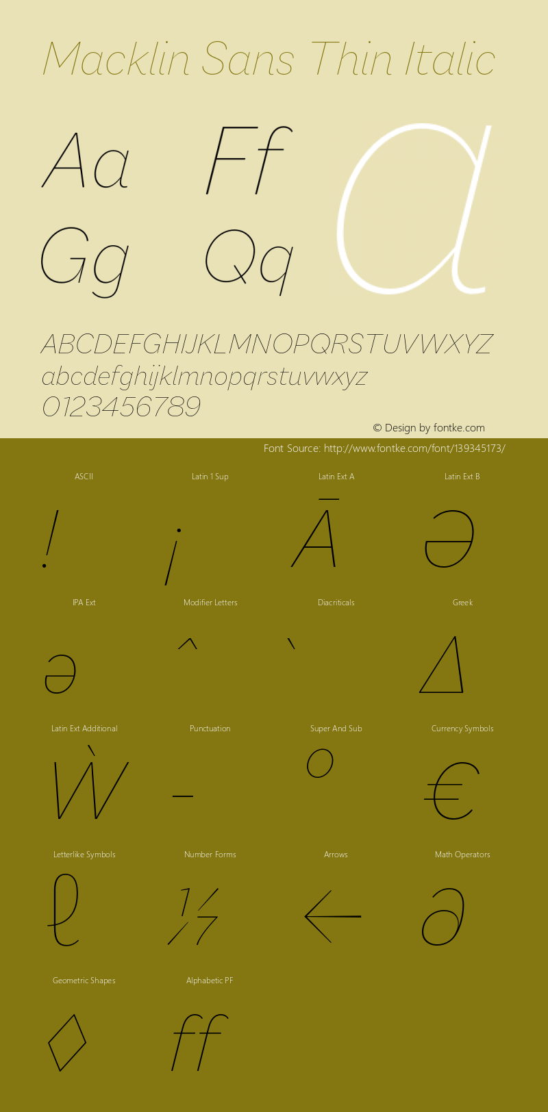 Macklin Sans Thin Italic Version 1.00, build 25, s3 Font Sample